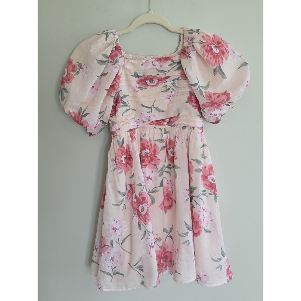 Abercrombie Kids Dress Puff Sleeve Pink Princess Floral Smocked Girls Size 9 10
